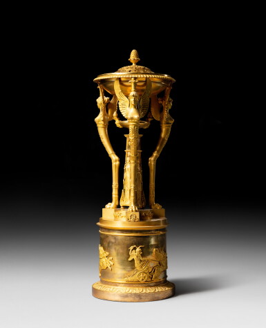 View full screen - View 1 of Lot 256. A gilt-bronze incense burner, Empire, circa 1810 | Brûle-parfum en bronze doré d'époque Empire, vers 1810.