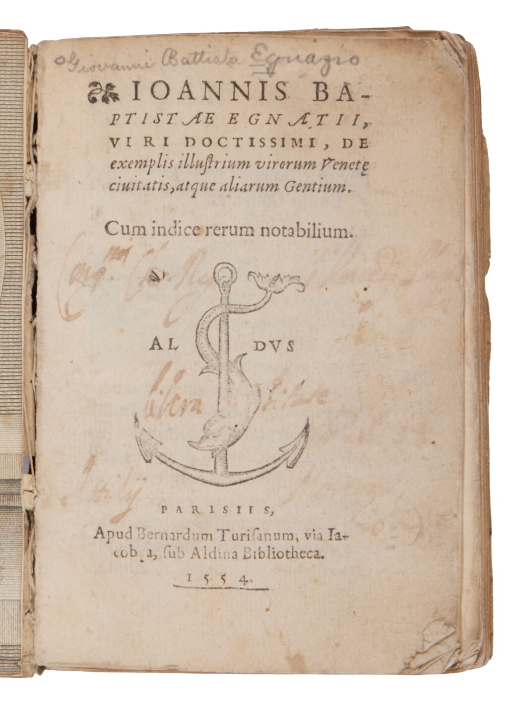 View full screen - View 1 of Lot 698. Egnazio, De exemplis, Paris, Ménier for Torresano, 1554, contemporary limp vellum.