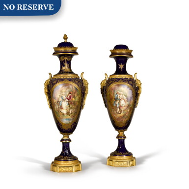 View full screen - View 1 of Lot 86. A pair of gilt-metal mounted Sèvres style vases and covers, circa 1890.