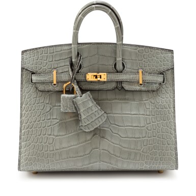 View full screen - View 1 of Lot 576. Gris Ciment Matte Alligator Mississippiensis Birkin 20 Sellier Gold Hardware, 2023.