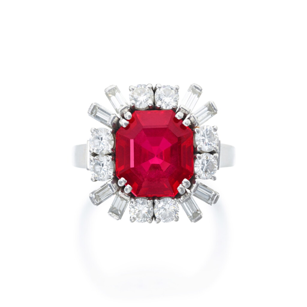 View full screen - View 1 of Lot 653. Spinel and Diamond Ring.