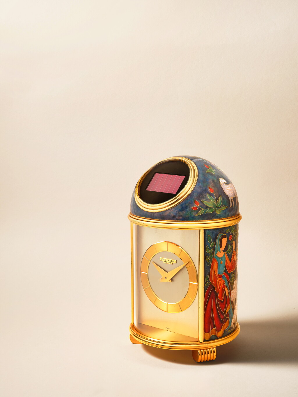 View full screen - View 1 of Lot 2372. "European Chivalric Tales", Reference 774-07E | A unique gilt brass dome table clock with cloisonné enamel by Madame Luce Chappaz, Circa 1971.