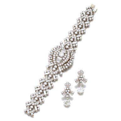 View full screen - View 1 of Lot 925. Diamond Bracelet and a Pair of Pendent Earclips.