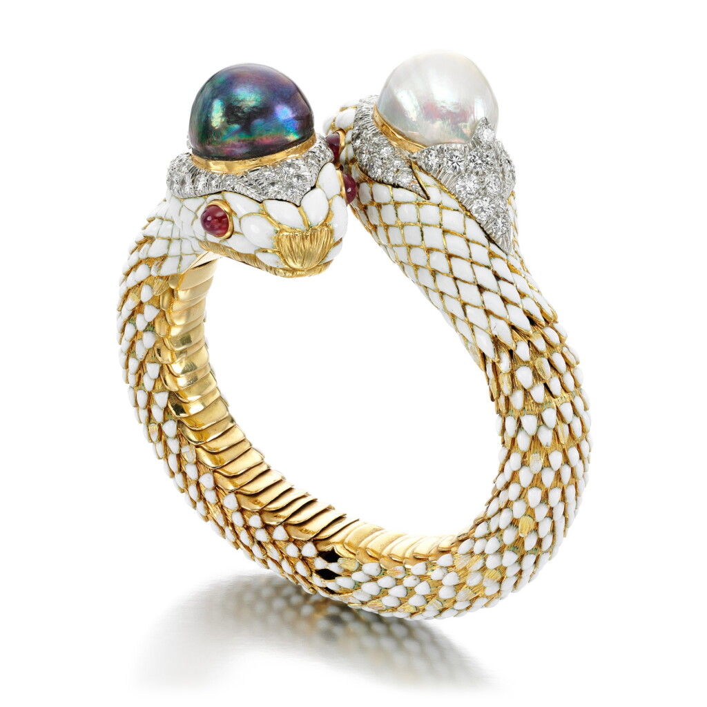 View full screen - View 1 of Lot 30. Gem set and enamel bangle.