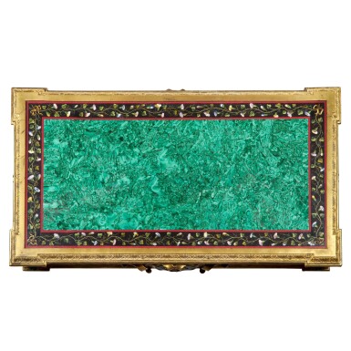 View full screen - View 1 of Lot 65. An Italian malachite and micromosaic table top, possibly by Antonio de Angelis, first quarter 19th century.