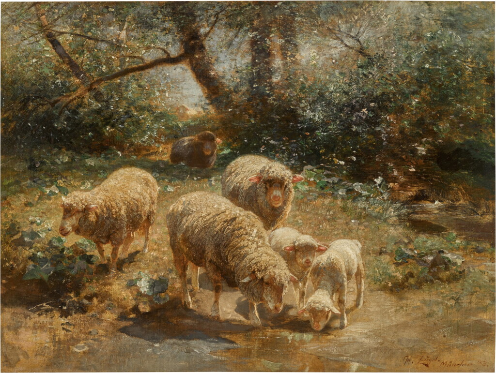View full screen - View 1 of Lot 83. Sheep by the River's Edge.