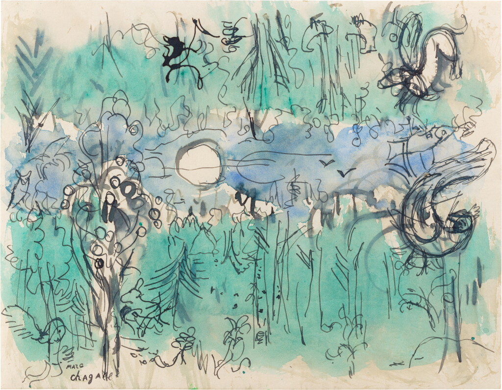 View full screen - View 1 of Lot 243. Etude pour le rideau de scène du premier acte de "L'Oiseau de Feu" de Stravinsky : La forêt enchantée.