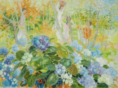 View full screen - View 1 of Lot 704. Le Pho 黎譜 | Les hortensias 繡球花.
