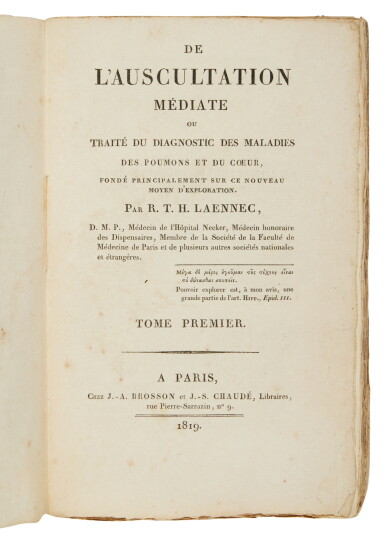 View full screen - View 1 of Lot 1006. Laennec, René-Théophile-Hyacinthe | The invention of the stethoscope.