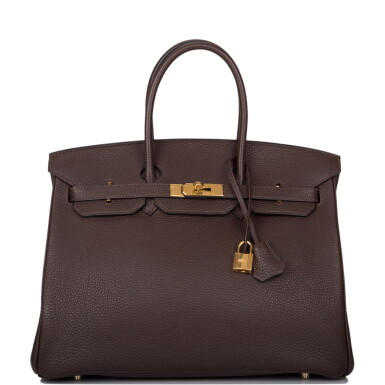 View full screen - View 1 of Lot 68. HERMÈS | CHOCOLATE BIRKIN 35CM OF TOGO LEATHER WITH GOLD HARDWARE.