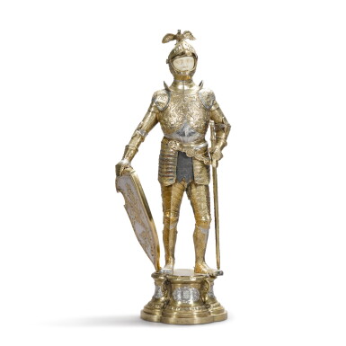 View full screen - View 1 of Lot 261. A German parcel-gilt silver model of a knight, J D Schliessner, Hanau, circa 1907.