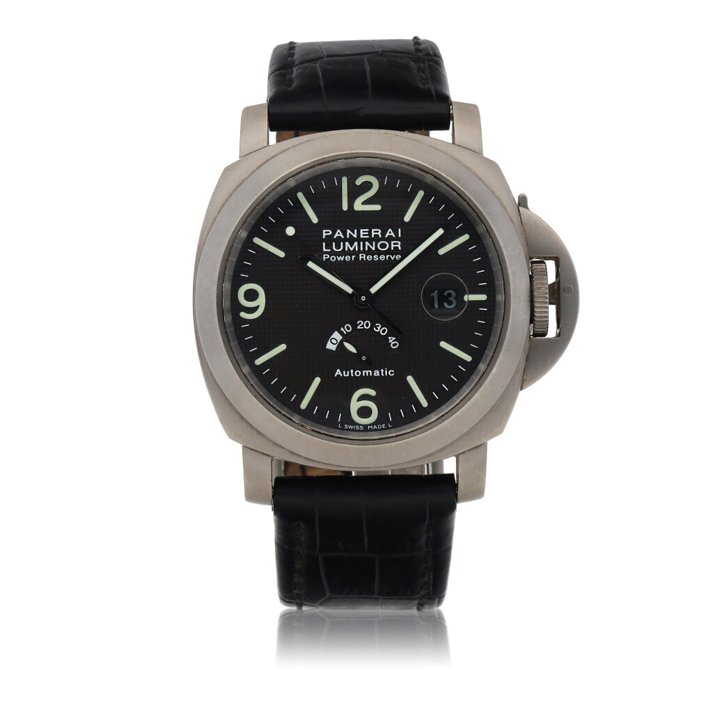 View full screen - View 1 of Lot 158. PANERAI | LUMINOR POWER RESERVE, REF PAM00057 LIMITED EDITION TITANIUM WRISTWATCH WITH DATE AND POWER-RESERVE INDICATION CIRCA 2000.