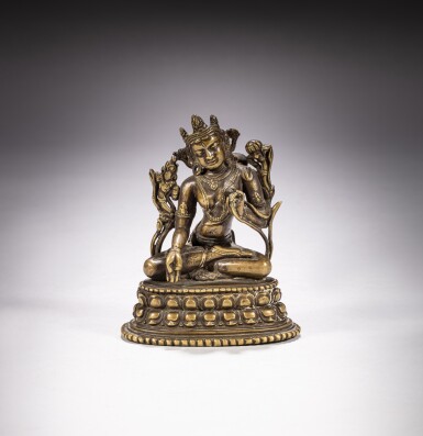 View full screen - View 1 of Lot 176. A copper alloy figure of White Tara, Tibet, ca. 17th century or earlier | 約十七世紀或更早 銅合金白度母坐像.