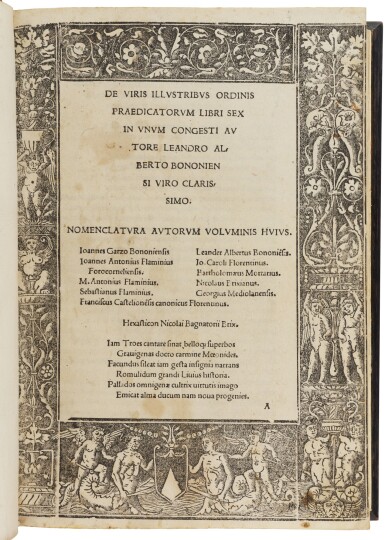 View full screen - View 1 of Lot 6. Alberti, De viris illustribus, Bologna, 1517, modern half red calf over wooden boards.