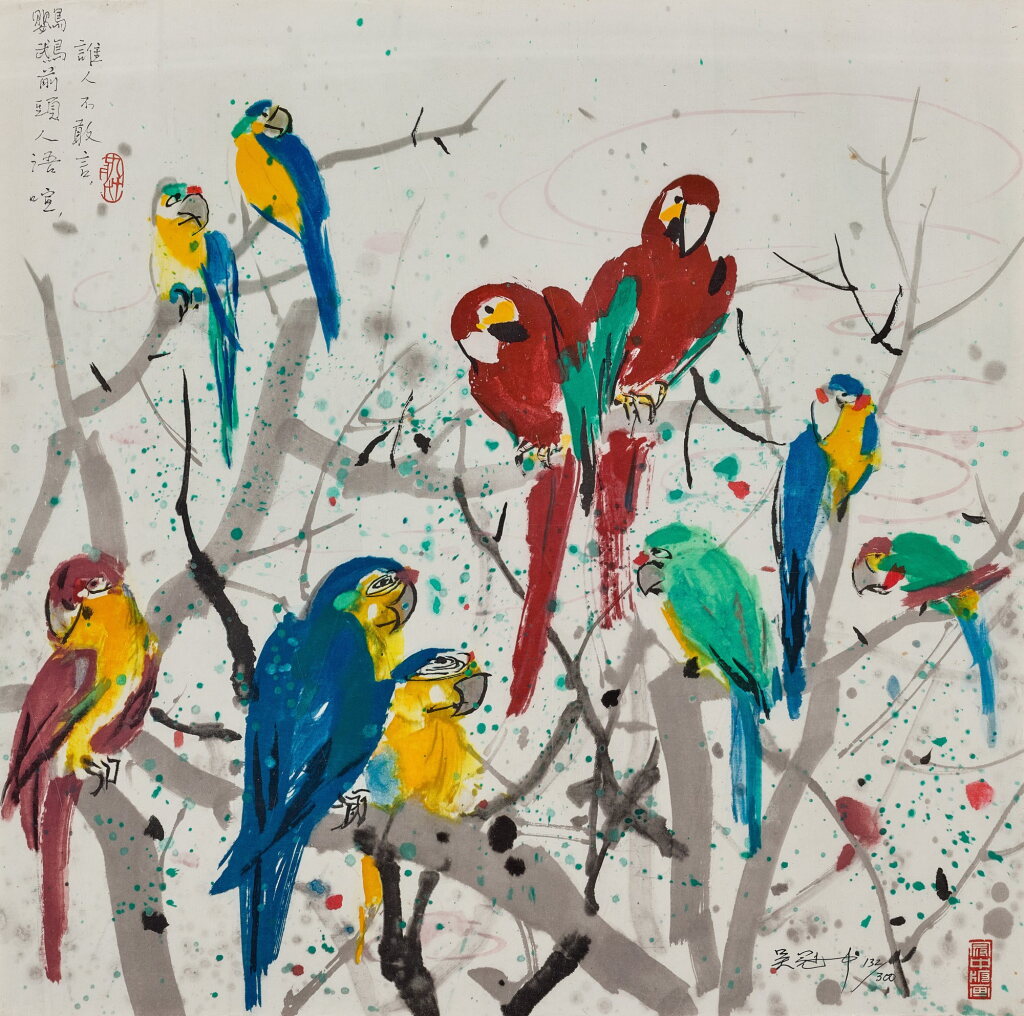View full screen - View 1 of Lot 507. Wu Guanzhong 吳冠中 | Parrots 鸚鵡.