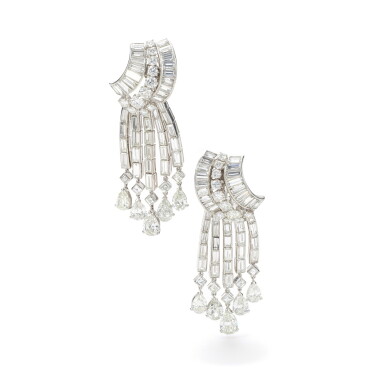 View full screen - View 1 of Lot 1003. Pair of diamond earrings.