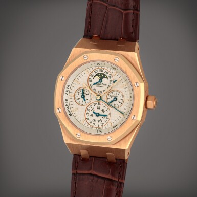 View full screen - View 1 of Lot 348. Royal Oak Equation of Time 'München', Reference 26603OR.OO.D092CR.01253 | A pink gold perpetual calendar wristwatch with leap year indication, moon phases, equation of time, sunset and sunrise time | Circa 2011.
