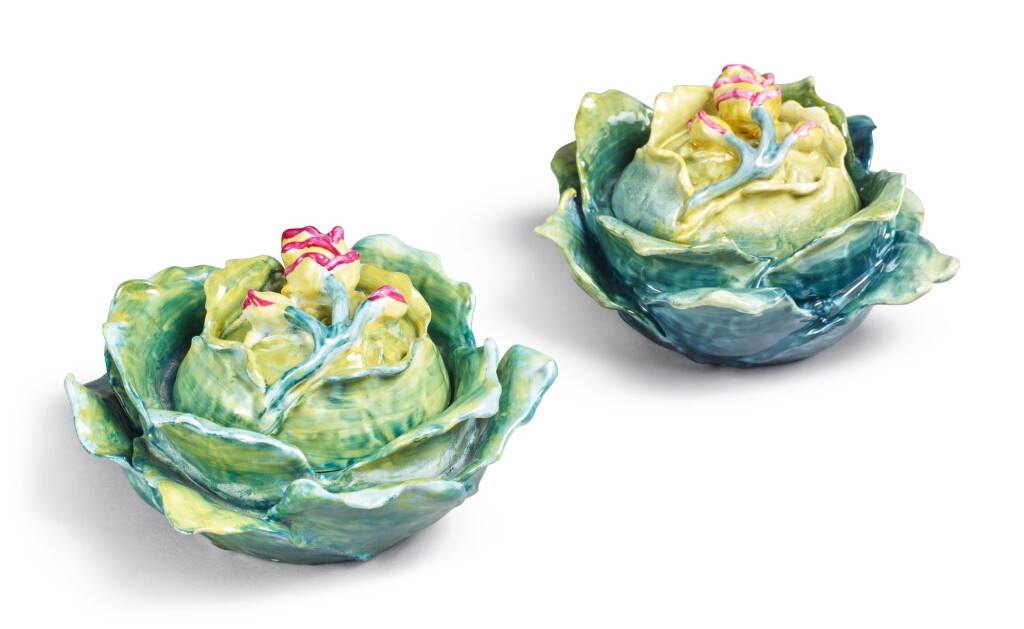 View full screen - View 1 of Lot 154. TWO FRENCH PORCELAIN CABBAGE BOXES AND COVERS, LATE 19TH/20TH CENTURY.