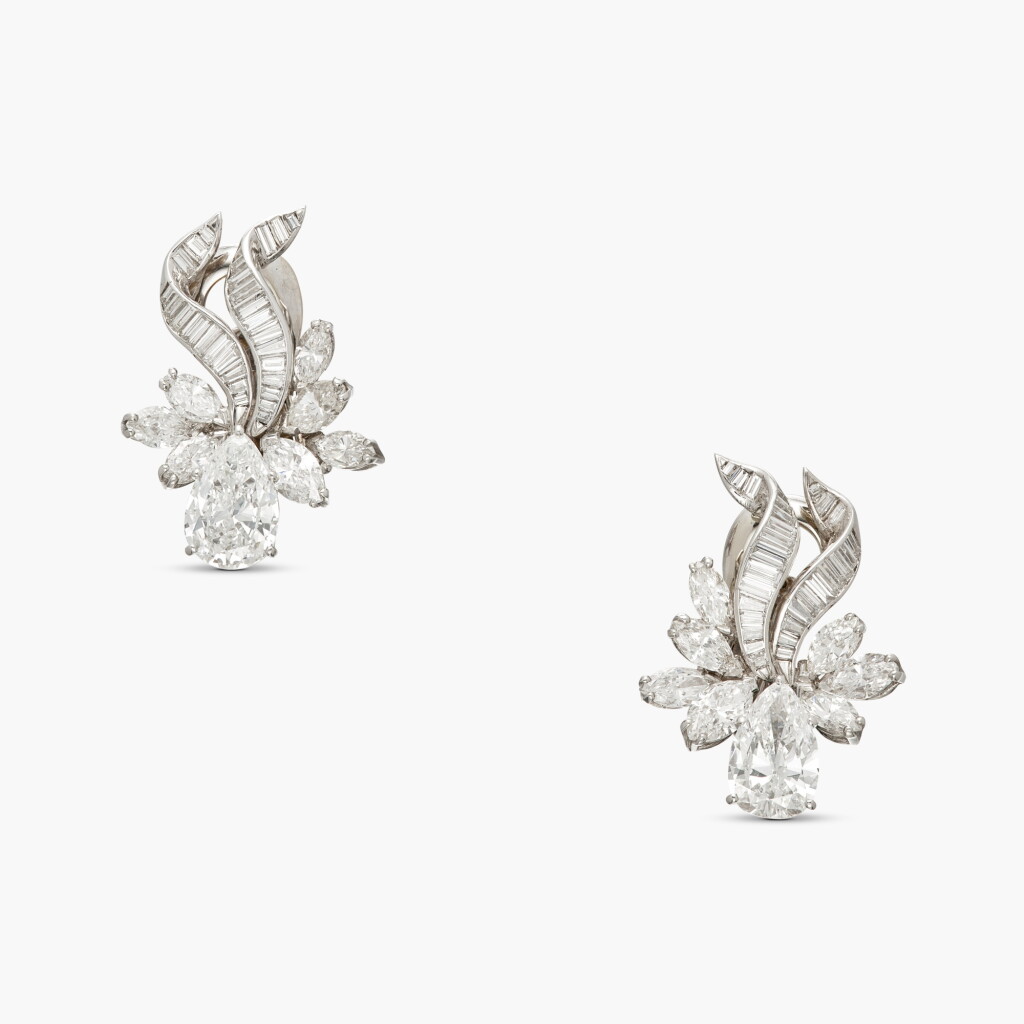 View full screen - View 1 of Lot 366. Pair of Diamond Earclips .