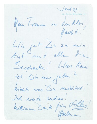 View full screen - View 1 of Lot 45. an autograph letter and a telegram sent to Karl Lagerfeld, the telegram dated 1972.