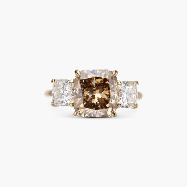 View full screen - View 1 of Lot 780. Fancy Yellow-Brown Diamond and Diamond Ring.