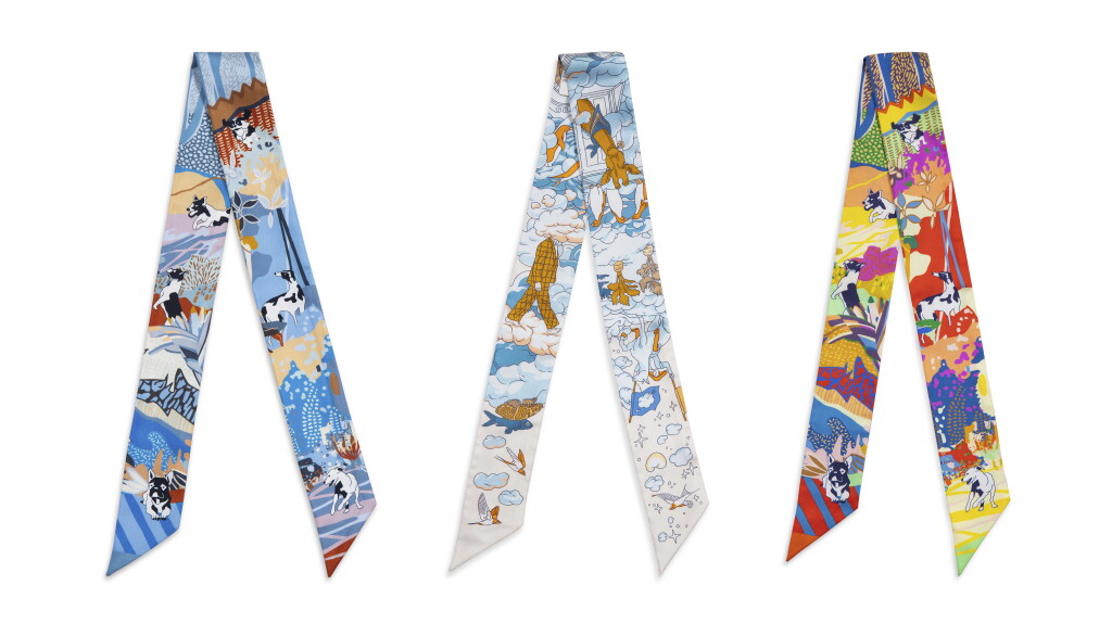 View full screen - View 1 of Lot 506. Set of Three Silk Twilly En Liberté and Sur mon Nuage.