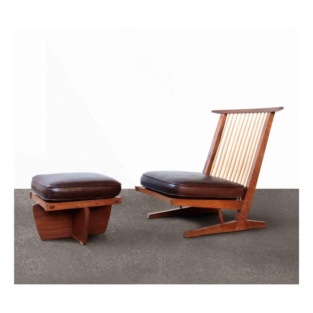 View full screen - View 1 of Lot 122. "Conoid Cushion" Chair and "Greenrock" Ottoman.