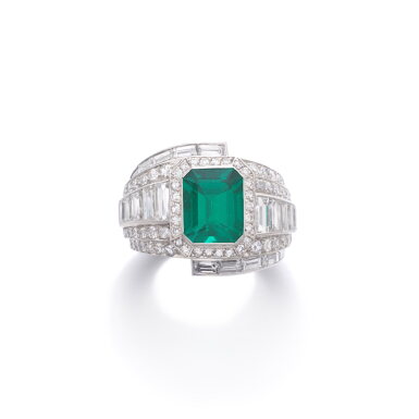 View full screen - View 1 of Lot 889. Emerald and diamond ring.