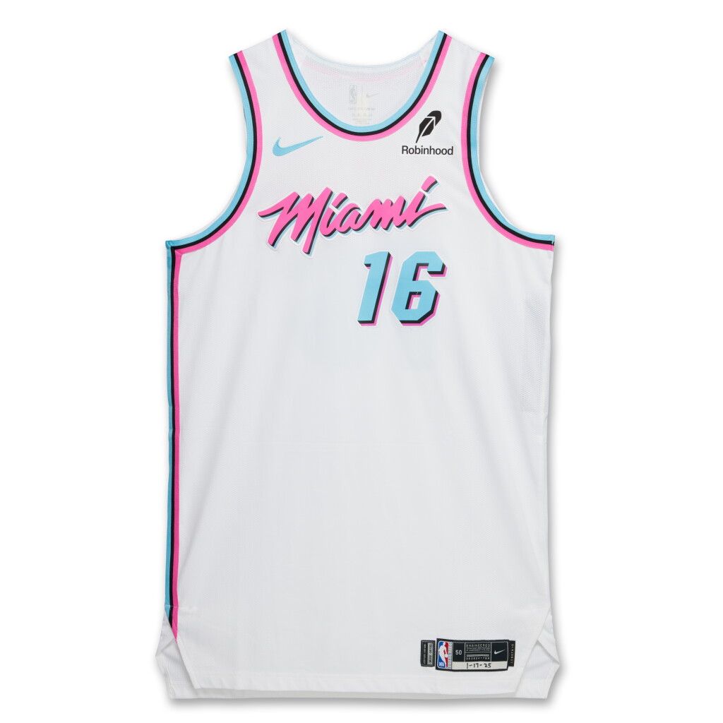 View full screen - View 1 of Lot 152. Keshad Johnson Miami Heat 2024-2025 Game Issued Vice City Edition Jersey | Probable Wear.