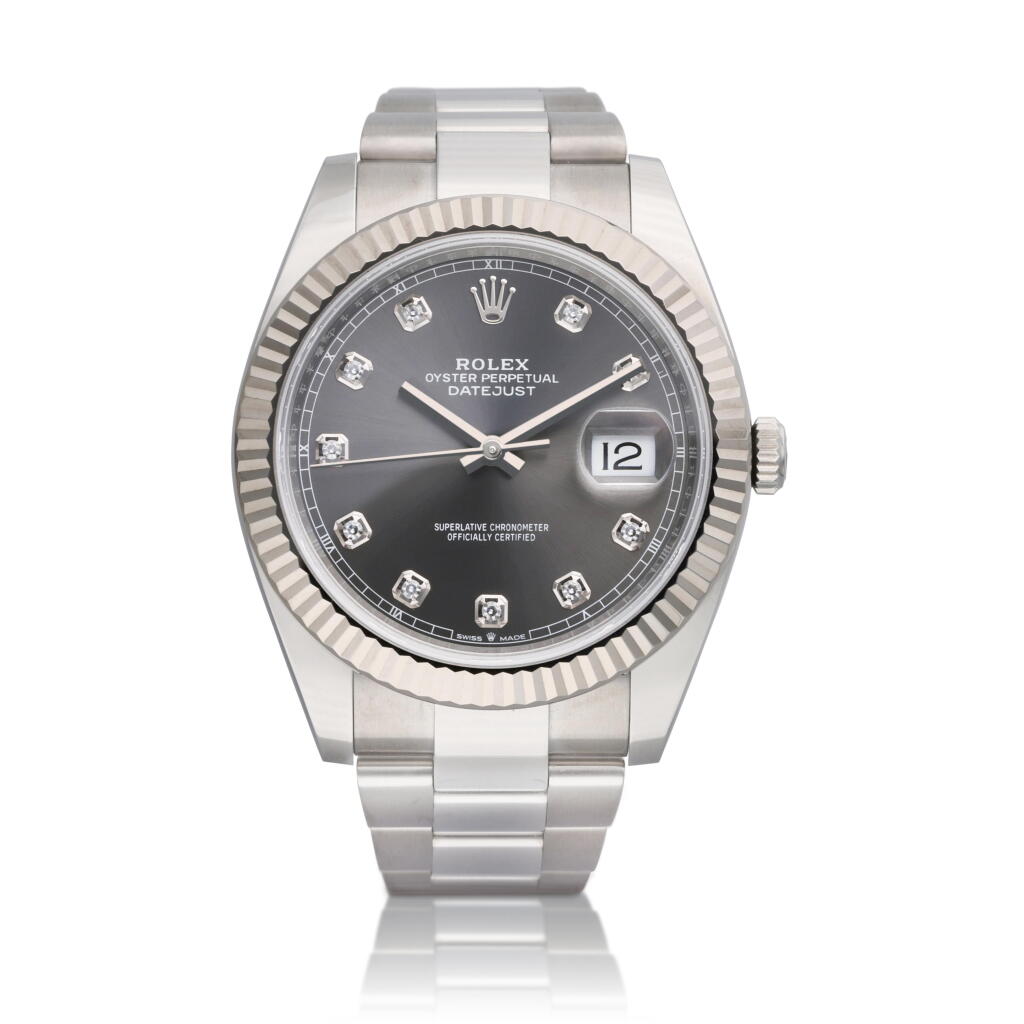 View full screen - View 1 of Lot 222. Reference 126334 Datejust | A stainless steel and diamond-set automatic wristwatch with date and bracelet, Circa 2020.