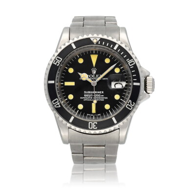 View full screen - View 1 of Lot 30. 'White' Submariner, Ref. 1680 Stainless steel automatic wristwatch with date and bracelet Circa 1975.