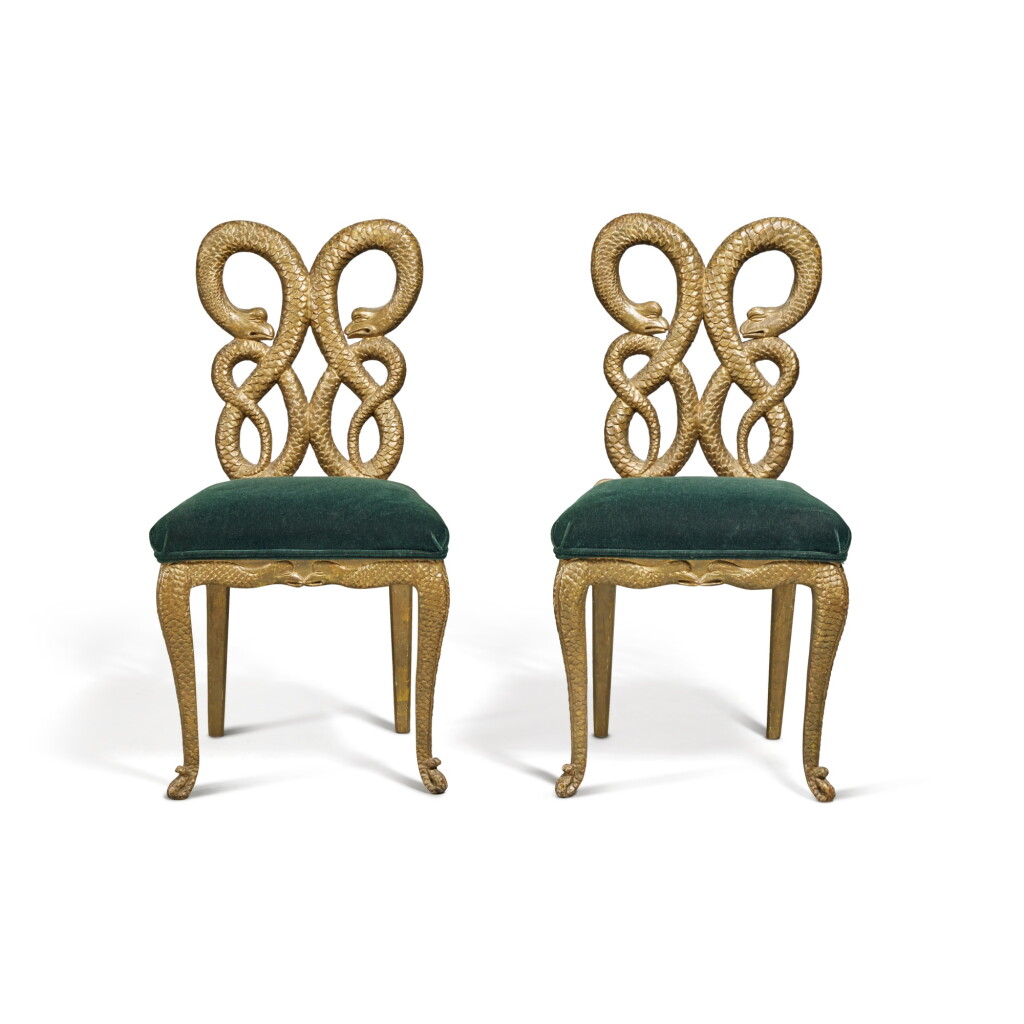 View full screen - View 1 of Lot 11. A Pair of Continental Giltwood Side Chairs, 19th Century.