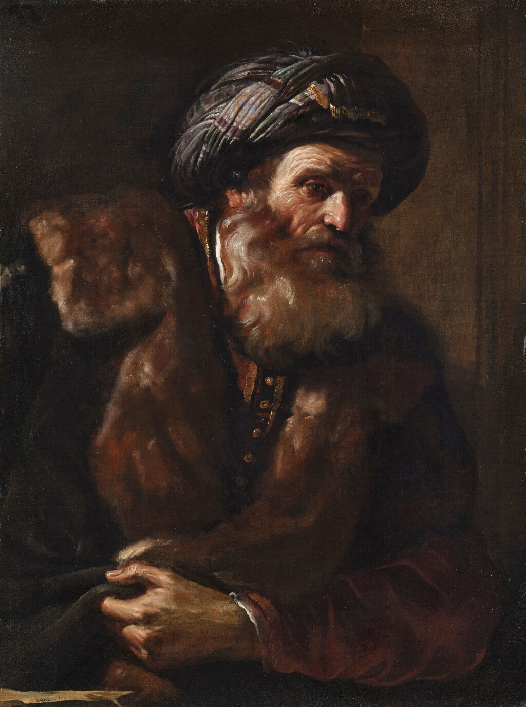 View full screen - View 1 of Lot 8. An old man wearing a turban and a fur-lined coat, here identified as Annas (originally Christ before Annas).