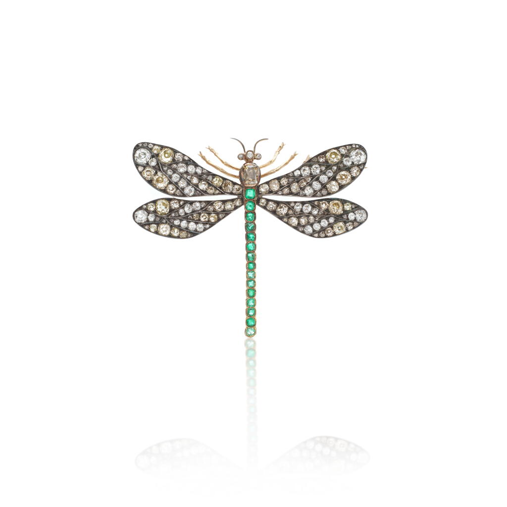 View full screen - View 1 of Lot 1076. Emerald and diamond brooch, circa 1880.