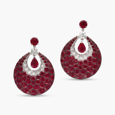 View full screen - View 1 of Lot 1443. Pair of Ruby and Diamond 'Bombé Classic' Earrings | 格拉夫| 紅寶石 配 鑽石 耳環一對.