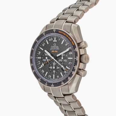 View full screen - View 1 of Lot 39. Speedmaster HB-SIA 'Solar Impulse' | A titanium automatic chronograph GMT wristwatch on bracelet, Circa 2013.