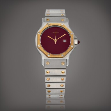 View full screen - View 1 of Lot 592. Santos Octagonale, Reference 2966 | A stainless steel and yellow gold wristwatch with date and bracelet | Circa 1990.