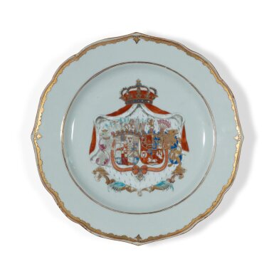 View full screen - View 1 of Lot 156. A Rare Chinese Export Princely Armorial Dish for the German Market Qing Dynasty, Qianlong Period, Circa 1750 | 清乾隆 約1750年 粉彩紋章圖盤.