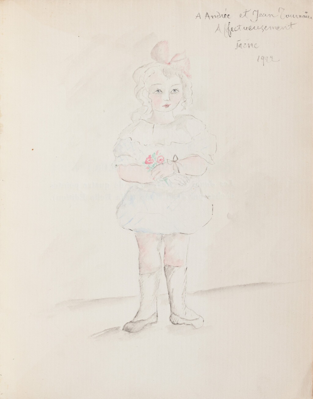 View full screen - View 1 of Lot 174. Devoirs de vacances, 1922. Avec dessin original d'Irène Lagut + 4 ouvrages dont 2 avec envois.