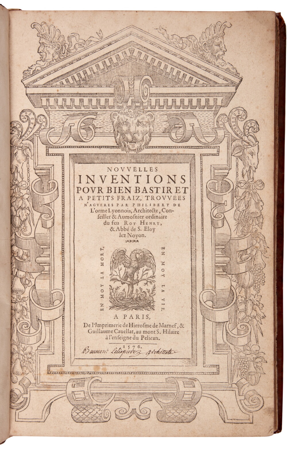 View full screen - View 1 of Lot 104. De l'Orme, Nouvelles inventions, Paris, 1576; Boillot, Nouveaux pourtraitz, Langres, 1592, later calf.