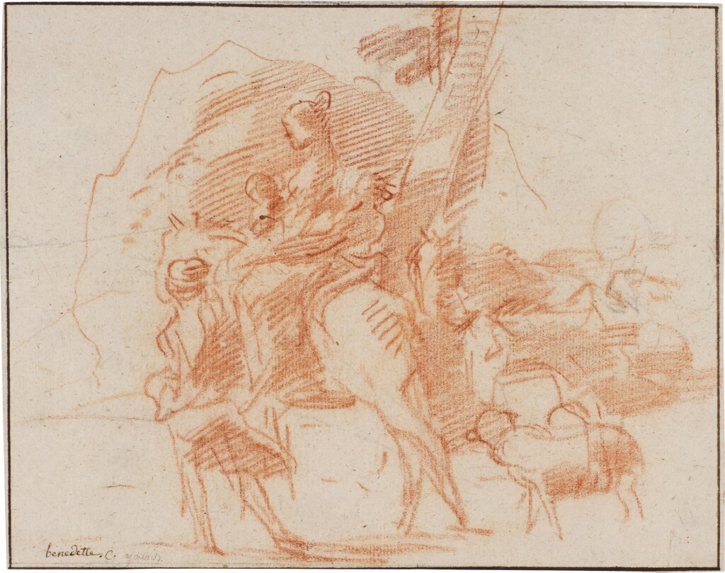View full screen - View 1 of Lot 87. A man leading a woman and children on horseback.