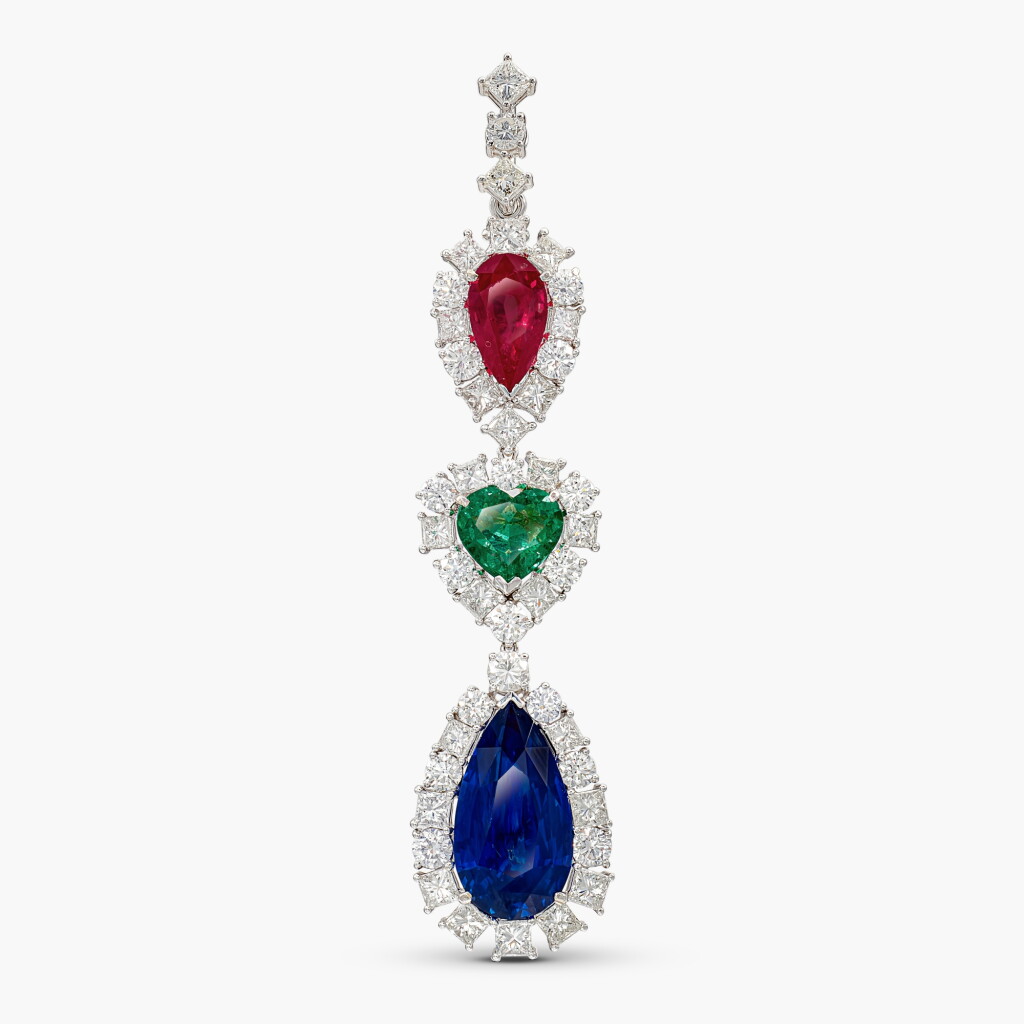 View full screen - View 1 of Lot 1487. Ruby, Sapphire, Emerald and Diamond Pendant | 紅寶石 配 藍寶石 及 祖母綠 及 鑽石 吊墜.