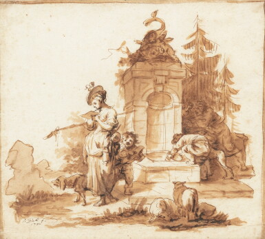View full screen - View 1 of Lot 830. Countryfolk by a Fountain.