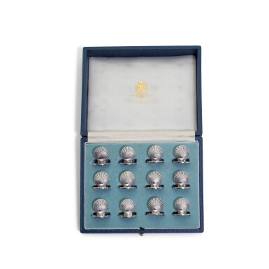 View full screen - View 1 of Lot 51. A SET OF 12 ELIZABETH II SILVER MENU HOLDERS, GARRARD & CO. LONDON, 1988.