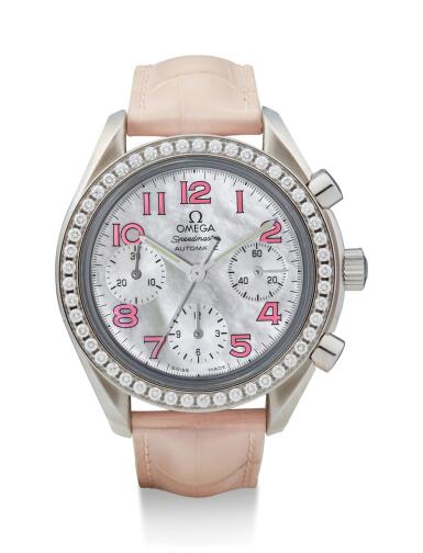 View full screen - View 1 of Lot 8011. OMEGA | SPEEDMASTER, REFERENCE 3835.74.34, A STAINLESS STEEL AND DIAMOND-SET CHRONOGRAPH WRISTWATCH WITH MOTHER OF PEARL DIAL, CIRCA 2012.