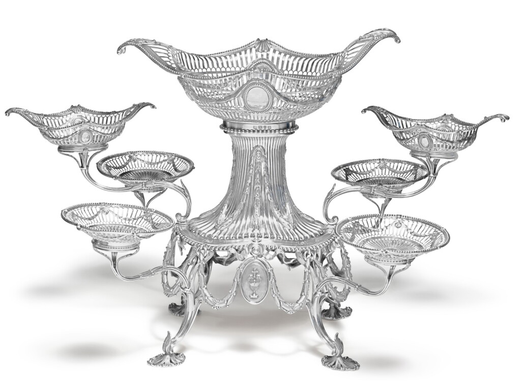 View full screen - View 1 of Lot 83. A George III Silver Seven-Basket Epergne, Thomas Pitts, London, 1775.
