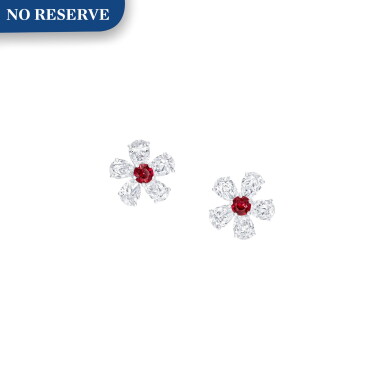 View full screen - View 1 of Lot 55. Graff | Pair of Ruby and Diamond Earrings.