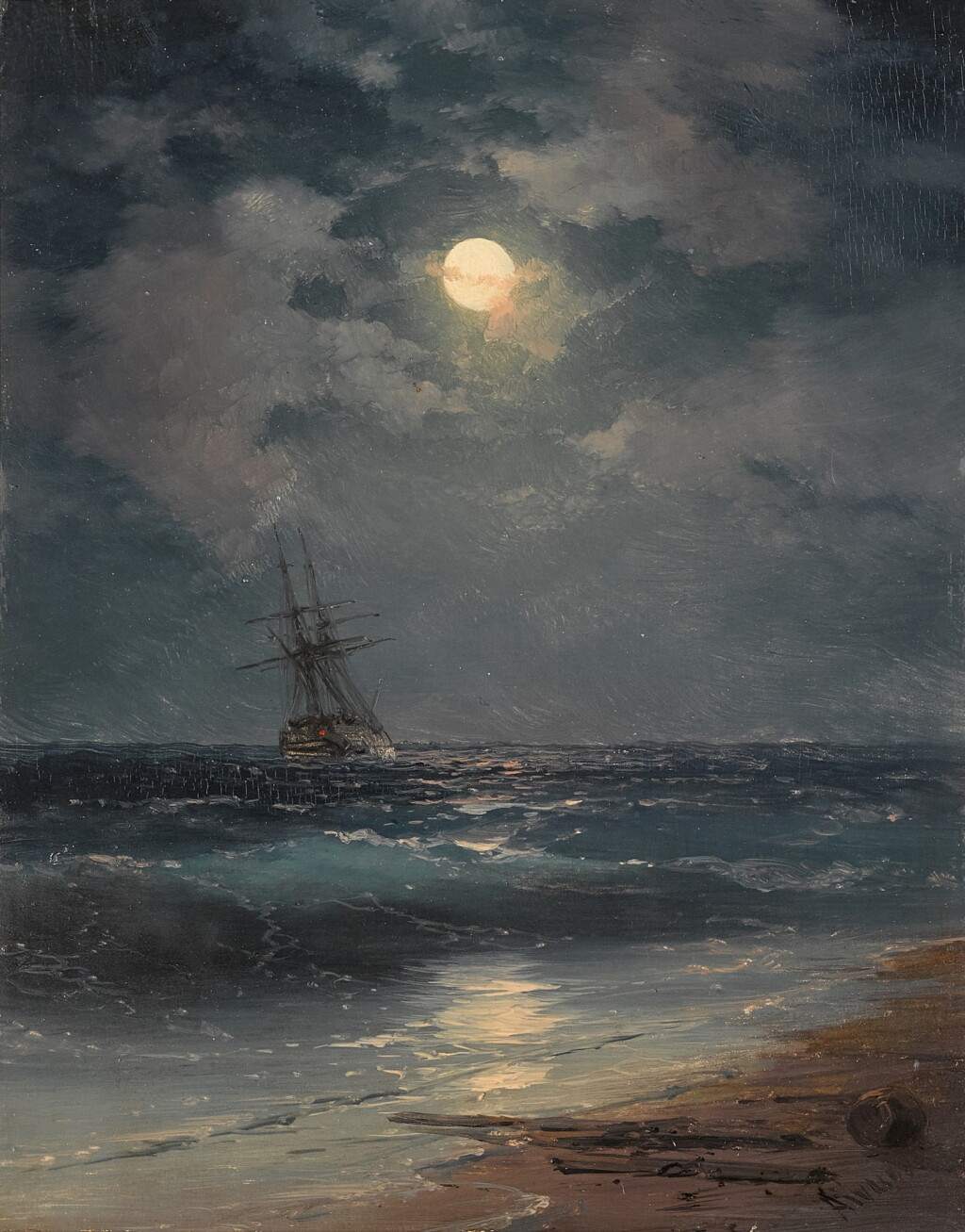 View full screen - View 1 of Lot 18. Ship by Moonlight.
