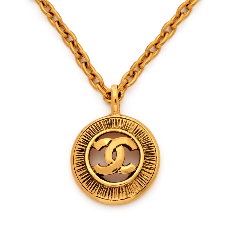 Gold Metal Medallion Coin CC Pendant Necklace, 1971-1983