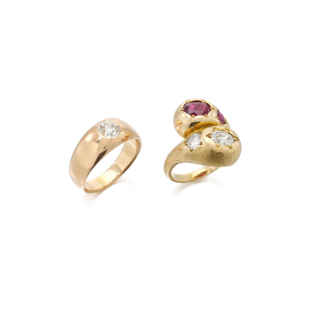 View full screen - View 1 of Lot 76. Ruby and diamond ring and a diamond ring (Anello in rubini e diamanti e anello in diamante) 1955.